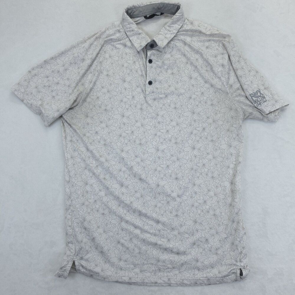 UNRL White Gray Floral Polo Shirt Men's Large Performance Golf